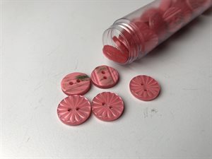 Knap - pænt blomstermotiv og lyserød, 16 mm